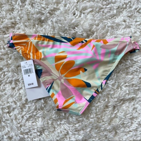 NWT FLORAL PRINT FLOWER TEAL PINK AND YELLOW BIKINI BOTTOMS - Picture 2 of 5
